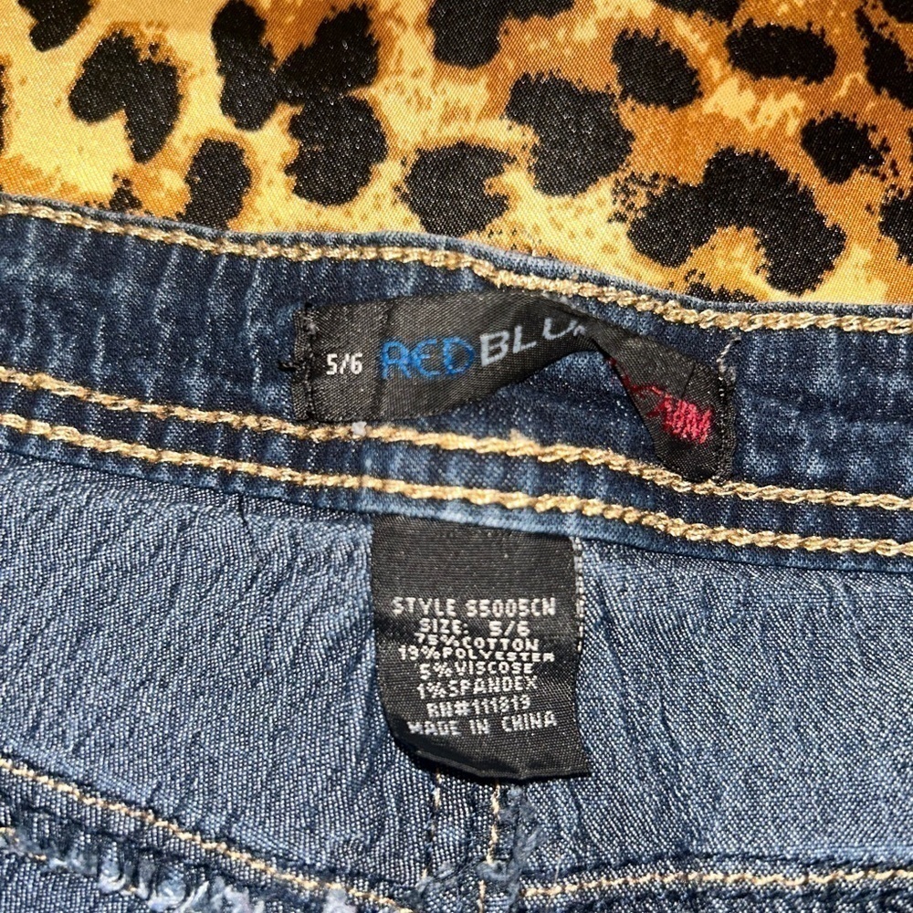 Red Blue Denim Dark Wash High Waisted Denim Shorts - Picture 6 of 6